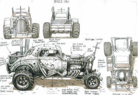 Concept Art for Mad Max From 15 Years Ago Shows How Timeless Good Ideas Are -  #art #madmax #peterpound Mad Max Concept Art, Mad Max Vehicles, Road Concept Art, V8 Interceptor, Vehicle Concept, Vw Sedan, Post Apo, Car Max, Mad Max Fury