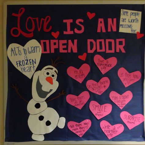 Winter Valentine Bulletin Board Ideas, Olaf Valentine Bulletin Board, Olaf Bulletin Board, Frozen Bulletin Board, Valentine Bulletin Board Ideas, Valentines Door Decorations Classroom, Valentine Bulletin Board, Valentines Classroom Door, Bible Bulletin Boards