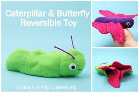 Caterpillar and Butterfly Reversible Toy  PDF by whileshenaps, $9.00 Caterpillar And Butterfly, Inside Out Toys, Caterpillar Butterfly, Sewing Stuffed Animals, Quiet Books, Sewing Toys, Easy Sewing Projects, Purple Butterfly, Felt Toys