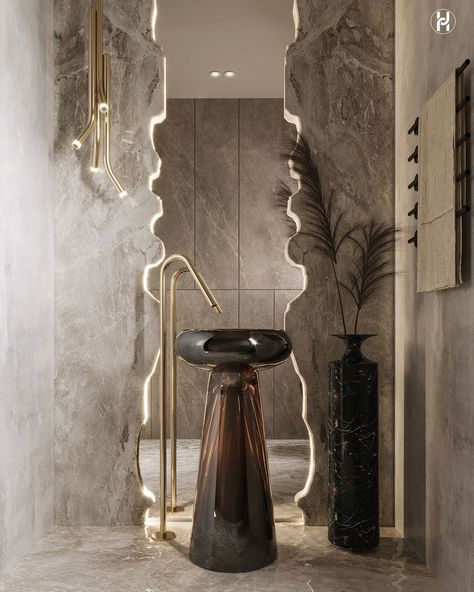 [PaidAd] Bathroom On Behance #luxurybathroominteriordesign Mirror Wall In Bathroom, Powder Toilet Design Modern, Luxurious Bathroom Decor, Modern Luxury Design Interior, Mirror Wall Ideas Living Room, Powder Toilet Design Luxury, Powder Washroom Design, Bathroom Decor Luxury Modern Interiors, Powder Toilet Design