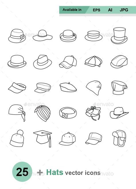 Cartoon Hats Drawings, Hat Outline Tattoo, Hat Tattoo Ideas, Basic Sketch, Hat Tattoo, Icon Photos, Derby Fascinator, Doodle Tattoo, Aviator Hat