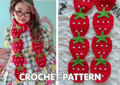 Strawberry Scarf, Twinkie Chan, Chan Cute, Strawberry Seeds, Strawberry Crochet, Crochet Hack, Beaded Crochet, Cute Fruit, Bead Crochet