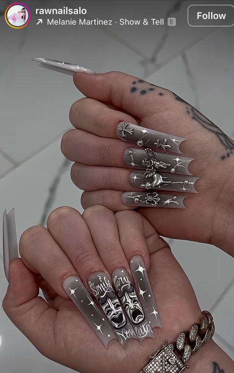 Crazy Acrylic Nails, Acrylic Nail Designs Coffin, Graffiti Nails, Classy Acrylic Nails, Crystal Nails, Minimalist Nails, Fire Nails, Coffin Nails Designs, Acrylic Nail Designs