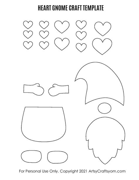 Gnome Craft For Preschool, Build A Gnome Printable, February Paper Crafts, Feb Crafts For Kids, Valentine Crafts For Elementary Students, Valentine Gnome Crafts For Kids, Heart Gnome Craft, Printable Gnome Patterns Paper, Valentines Gnome Craft