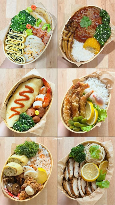 All the bento I made from last week by eyddie Bibimbap Bento Lunch Boxes, Quick Bento Lunches, Bento Box Decoration, Bento Lunch Box Ideas For Adults, Japanese Bento Recipes, Bento Food Ideas, Hanami Bento, Bento Box Korean, Japanese Bento Box Recipes