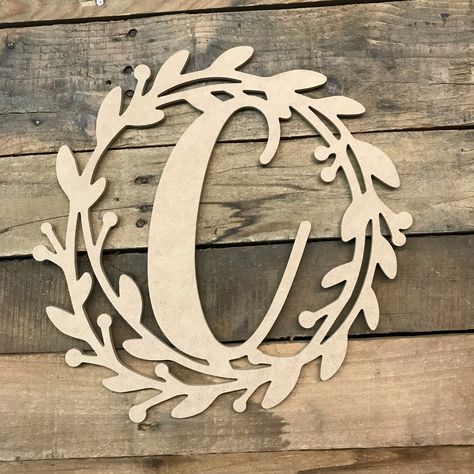 Free 2-day shipping. Buy Unfinished Wooden Monogram Cursive Wreath 18'' C, Paintable Craft at Walmart.com Paint Diy Crafts, Wooden Monogram, Wood Letter, Wreath Frame, Monogram Wreath, Scroll Saw Patterns, Monogram Frame, Wood Letters, Frame Crafts