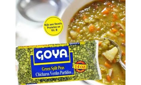 Goya Split Pea Soup Recipe - Drinks & Foods Goya Split Pea Soup Recipe, Pea Soup Recipe, Green Split Peas, Split Pea Soup Recipe, Pea And Ham Soup, Split Pea Soup, Diced Carrots, Pea Soup, Smoked Ham