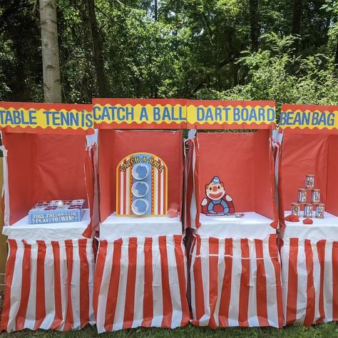 28 Awesome Carnival Party Ideas - The Aloha Hut School Fair Booth Ideas, Diy Carnival Booth, Diy Carnival Decorations, Carnival Booth Ideas, School Carnival Decorations, Carnival Game Booth, Carnival Party Ideas, Carnival Birthday Theme, Themed Backyard