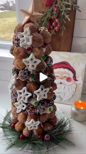 Donut Hole Tree, Walmart Recipes, Donut Christmas Tree, Realtor Content, White Pretzels, Donut Christmas, Joliet Illinois, Xmas Recipes, Dessert Board