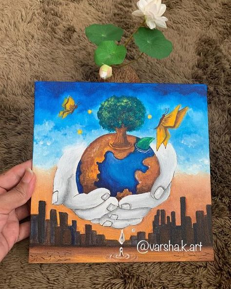 Varsha Khatri / Dubai Artist on Instagram: "Happy Earth day to All❤️  Let’s spread awareness to save our mother Earth.  Reduce pollution, plant more trees, save soil and forests, recycle, reuse and let’s make a beautiful earth for our future generations. ✅  Acrylic paints @flashpaints_official  Paintbrushes @montmarteart  Reference- Pinterest  Follow 👉 @varsha.k.art 👈 for more beautiful artworks❤️😍😎  #earthday #earthday2024 #forourplanet #acrylicpainting #artforpurpose #canvaspainting #artistoninstagram #artoftheday #paintingoftheday #fyp #fypシ #explorepage✨ #ａｅｓｔｈｅｔｉｃ #instagood #dubaiartist #dubaiartistcommunity #abstractart #contemporaryart #homedecor #earthdaypainting #womanartist #saveearth #indianindubai #indianartist #saveourplanet #savesoil #positivevibes #reuserecycle #creativ Save Mother Earth Painting, Poster Making On Save Trees, Afforestation And Deforestation Drawings, Poster On Reduce Reuse Recycle, Reuse Recycle Reduce Poster, Environmental Awareness Art, Earth Day Drawings Art, Save Mother Earth Drawing, Earth Drawing Creative