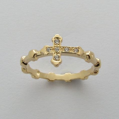 Cubic Ring, Girly Wishlist, Rosary Ring, Gold Rosary, Gold Rings Jewelry, Cross Ring, Jewelry Lookbook, Gold Cross, Dream Jewelry