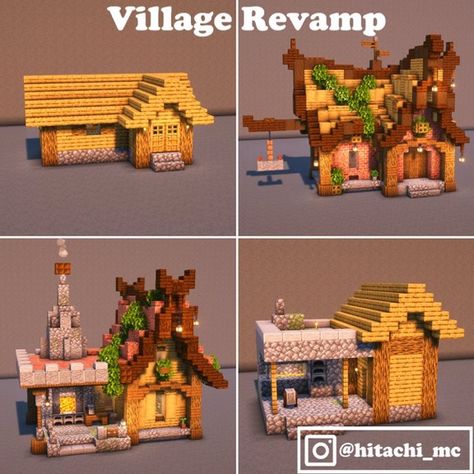 Minecraft Village Farmhouse, Villager Ideas Minecraft, Minecraft Village Houses Blueprints, Better Village House Minecraft, Upgraded Village House Minecraft, Minecraft Coastal Village, Village House Design Minecraft, Minecraft Village House Ideas, Minecraft Corner Building