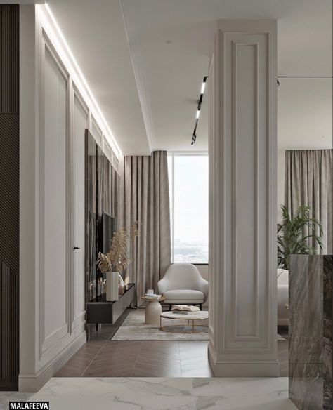 Pillar Design Interior Modern, Pillar Design Interior, Hidden Doors In Walls, Modern Classic Interior Design, Columns Decor, Simple Ceiling Design, Modern Classic Interior, Pillar Design, Ceiling Design Modern