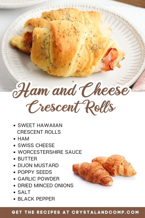 Ham And Cheese Crescent Rolls, Ham And Cheese Crescent, Cheese Crescent Roll Recipes, Crescent Roll Recipes Dinner, Croissant Roll, Ham And Cheese Croissant, Cheese Crescent Rolls, Crescent Recipes, Appetizers Easy Finger Food