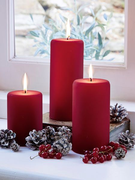 Red Christmas Candle, Red Pillar Candles, Nordic House, Candle In The Wind, Etsy Inspiration, Red Candles, Candle Collection, Beautiful Candles, Candle Lanterns