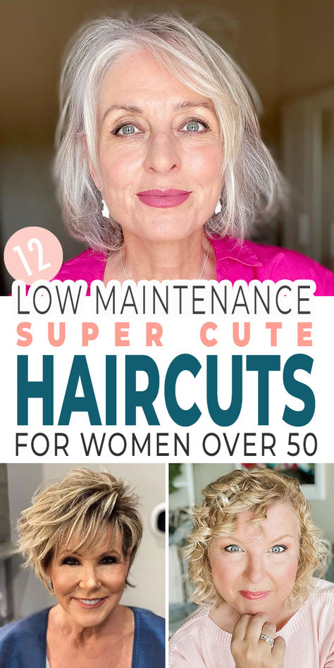 Imagine if you found low maintenance haircuts for women over 50 that inspired you. That made you feel good in your own skin. That made you feel, dare I say it? Sexy. Beautiful. Confident. Well, here is proof that you can. Because all these women?...  Over 50, 60 and more, and rocking it. #womenover50 #midlifewomen #beamiddlegirl #womenoverfifty #haircutsforwomenover50 #hairstylesforwomenover50 Fine Gray Hairstyles Over 50, Hair For Older Women Over 50, Over 50 Haircuts Short, Short Hairstyles For Women Over 60 Gray Fine Hair Medium, Wash And Go Hairstyles For Women Over 50, Low Maintenance Women's Haircuts, Over 50 Haircuts Medium Lengths, Chin Length Haircuts For Women Over 50, Haircuts For Middle Aged Women