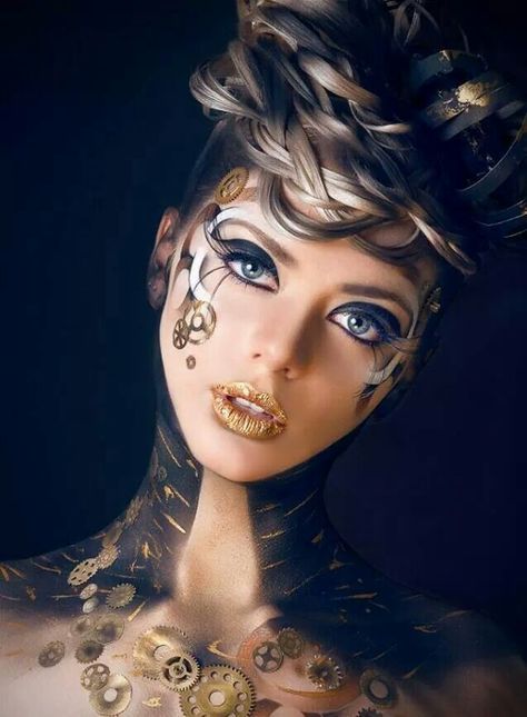 Art Makeup Punk Makeup Ideas, Steampunk Makeup Halloween, Steam Punk Makeup, Steam Punk Halloween, Steampunk Makeup, Last Minute Kostüm, Exotic Makeup, Punk Halloween, Steampunk Dolls