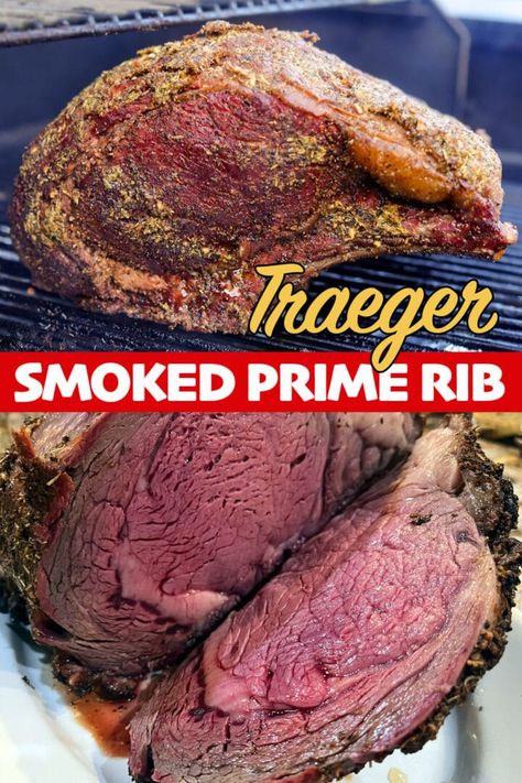 Traeger Prime Rib, Grilled Prime Rib, Smoked Prime Rib Roast, Traeger Cooking, Pellet Smoker Recipes, Smoked Prime Rib, Prime Rib Roast Recipe, Traeger Grill Recipes, Cooking Prime Rib