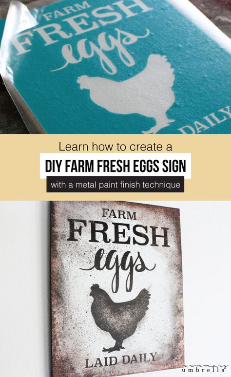 Create your very own DIY Farm Fresh Eggs Sign with a Faux Metal Paint Finish. Video tutorial included. Learn how today! #diysign #diywoodsign #diyfarmhousesign #diyfarmfresheggssign #metalpaintfinish #signtutorial Farm Fresh Eggs Sign, Fresh Eggs Sign, Faux Metal, Farmhouse Kitchen Design, Farm Fresh Eggs, Diy Wood Signs, Tv Decor, Diy Projects On A Budget, Paint Finish