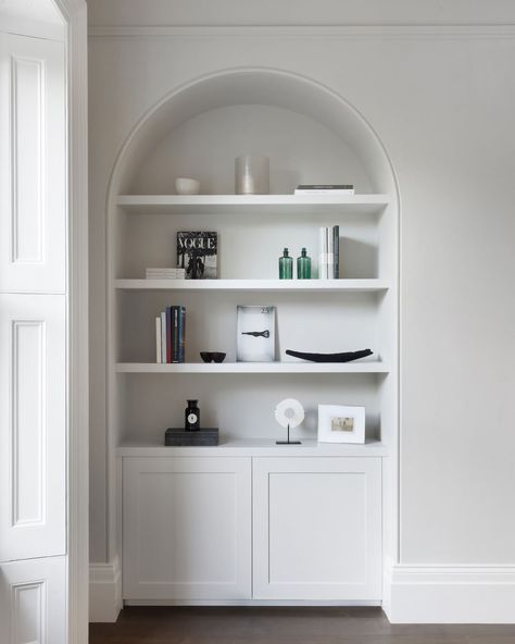 https://www.instagram.com/p/CR6zCQlopmL/?utm_medium=share_sheet Cove Shelving, Arched Alcove, Hallway Wall Ideas, Shelving Design, Hallway Wall, Classic Interiors, Bedroom Remodel, Remodel Inspiration, Apartment Renovation