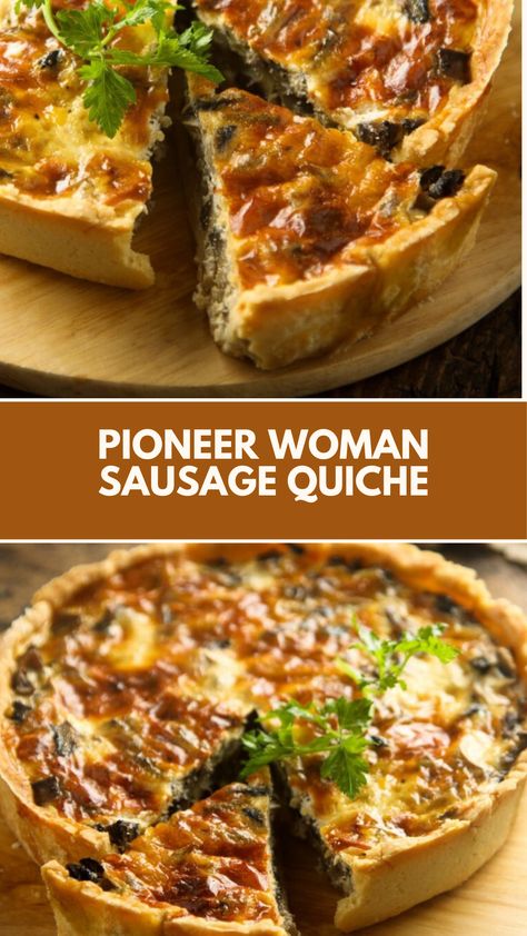 Pioneer Woman’s Sausage Quiche is made with breakfast sausage, caramelized onions, kale, eggs, heavy cream, and Gruyère cheese, all baked into a delicious pie crust that’s ready in 2 hours! Quiche Sausage Recipes, Ground Sausage Quiche, Breakfast Casserole With Pie Crust, Quiche With Sausage And Cheese, Thick Quiche Recipes, Homemade Quiche Recipes, Sausage And Egg Pie, Pioneer Woman Quiche Recipes, Pioneer Woman Breakfast Recipes