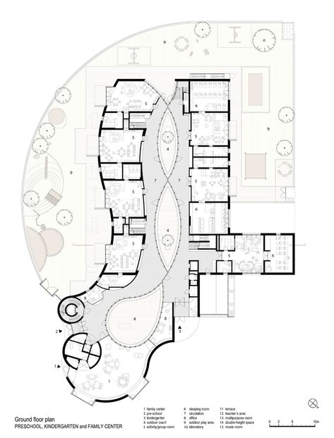 MoDus Architects · Preschool, Kindergarten and Family Center · Divisare Kindergarten Architecture, School Floor Plan, Preschool Designs, Office Floor Plan, School Building Design, Kindergarten Projects, Kindergarten Design, Plans Architecture, Interior Design Presentation