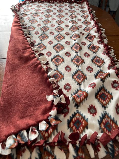 SouthWestern Style Small HandTied Fleece Throw Blanket  Approx 3 ft x 5 ft Very Warm  Great Gift Fleece Blanket Pattern, Cute Tie Blankets Pattern, Tie Blankets Fleece Patterns, Western Tie Blanket, Tie Blankets Fleece Ideas, Hoodie Crafts, Tie Blanket Ideas, Tie Blankets Fleece, Tie Knot Blanket