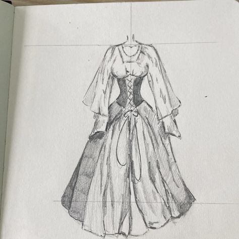 How To Draw Victorian Dresses, Fancy Hat Drawing, Flower Dresses Drawing, Backless Dress Drawing, Pirate Dress Drawing, Old Clothes Drawing, Gown Drawing Reference, Old Dresses Drawing, Winter Dress Drawing