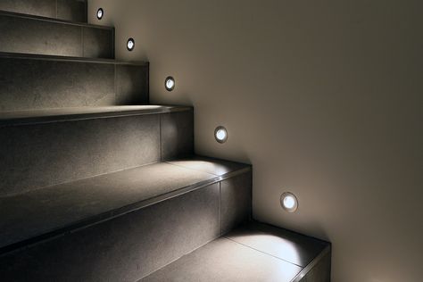 A Guide On How To Use LED Step Lights In Indoor Spaces - The Architects Diary Stair Lights Indoor, Staircase Lighting Ideas, Battery Powered Led Lights, Stairway Lighting, Stair Lights, Led Step Lights, Staircase Wall, Staircase Lighting, Deck Lights