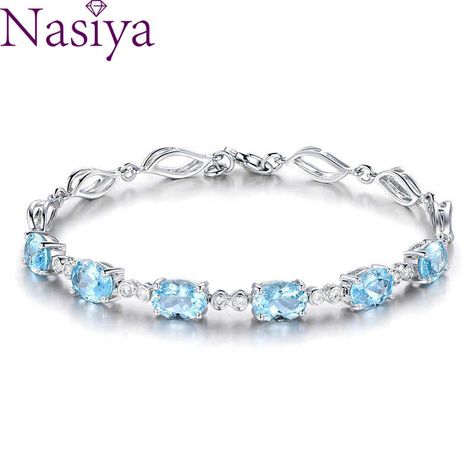 Aquamarine Bracelets For Female Real 925 Sterling Silver Sky Blue Gemstone Bracelet For Student Birthday Gift|Bracelets & Bangles| - AliExpress