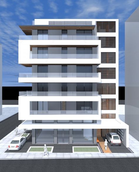 Gallery of Five Storey Apartment Building In Kalamaria | o25 | Media - 1 5 Storey Commercial Building Design, 5 Story Apartment Building, Residential Architecture Apartment, Building Facades, Simple Building, Studio Build, Apartment Architecture, Commercial Buildings, Commercial Building