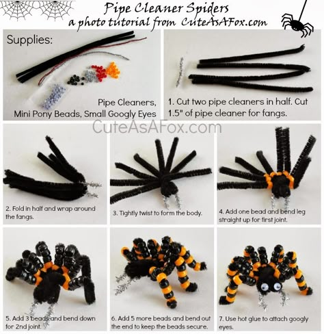 Spider Crafts, Halloween Crafts For Toddlers, Halloween Fest, October Crafts, Fun Halloween Crafts, Halloween Arts And Crafts, Pipe Cleaner Crafts, Halloween Porch Decorations, Halloween Diy Crafts