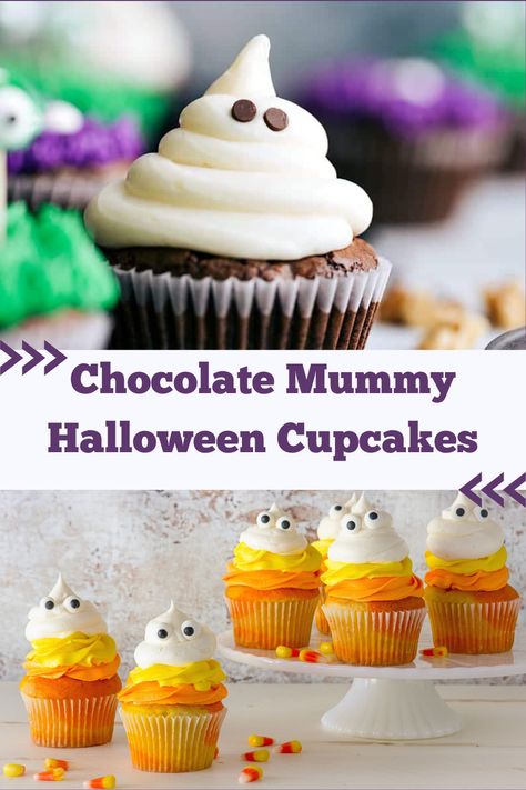 Chocolate Mummy Halloween Cupcakes https://www.theladychef.com/chocolate-mummy-halloween-cupcakes/ Halloween Mummy Cupcakes, Mummy Cupcakes, Chocolate Halloween, Mummy Halloween, Halloween Chocolate, Halloween Mummy, Cupcake Pan, Halloween Cupcakes, Fun Cupcakes