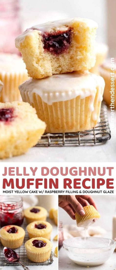 Uses For Raspberry Jam, Jelly Donut Muffins, Raspberry Filled Muffins, Jelly Muffins Breakfast, Raspberry Jelly Desserts, Baking With Raspberry Jam, Muffin With Jam Filling, Jam Filled Muffins Recipe, Muffins That Taste Like Donuts Recipe