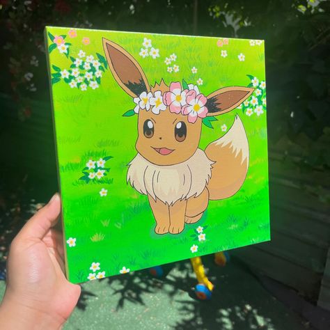 eevee 🌸 - available on my etsy✨ - 10x10 stretched canvas - completely fell in love with this piece and the process of seeing it all come together! remember that my commissions are open if anyone would want me to create something similar or anything at all 💘✨ - #art #artist #artlover #artistsoninstagram #paint #painting #pokemon #pokémon #eevee #eeveelutions #smallbusiness Eevee Watercolor, Eevee Painting, Painting Pokemon, Pokémon Eevee, Pokemon Painting, Eevee Evolutions, Record Wall, Pokemon Collection, Mini Canvas Art