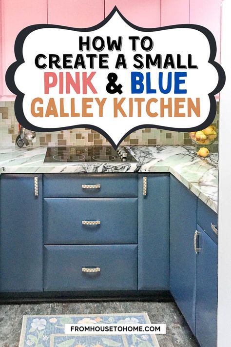 Find some inspiration from our before and after photos to update your small kitchen galley in pink and blue! Such a gorgeous color combination to choose for your small kitchen galley! Galley Kitchen Remodel Before And After, Small Galley Kitchen Remodel, Small Room Ideas, Cheerful Kitchen, Kitchen Galley, Small Galley Kitchen, House To Home, Sewing Room Storage, Galley Kitchen Remodel