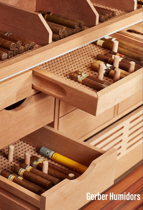 100% Spanish Cedar Cigar Drawers made by Gerber Humidor - Custom Made Humidors and more since 1883 #humidors #cigar #cigaraficionado #cigarcabinet #tabak #luxuryfurniture #luxurylife #luxuryhomes Humidor Room, Custom Humidor, Best Humidor, Humidor Cabinet, Whiskey Room, Premium Cigars, Cigars And Whiskey, Large Cabinet, Solid Doors