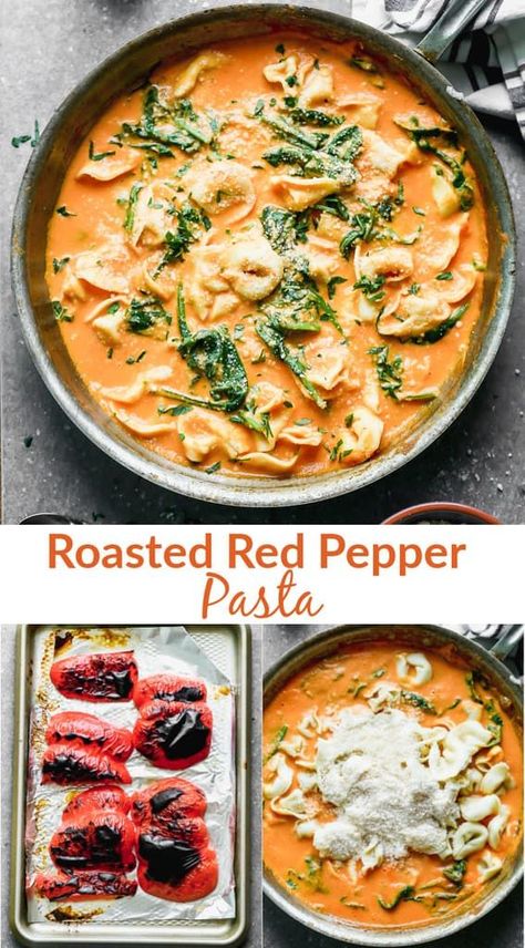 Roasted Pepper Recipes, Roasted Red Peppers Recipes, Roasted Bell Peppers, Red Pepper Recipes, Roasted Red Pepper Pasta, Red Pepper Pasta, Roasted Red Pepper Soup, Chicken Tortellini, Zac Brown