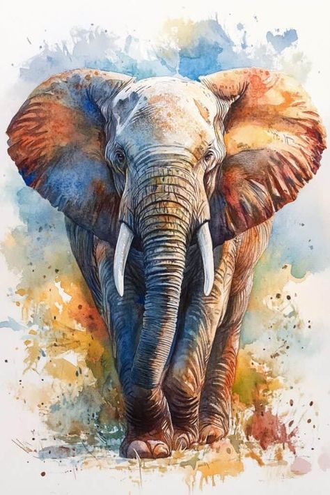 Elephant Painting Elephant Illustration Art, Watercolour Wildlife, Watercolour Elephant, Elephant Paintings, Elephant Artwork, Dog Portraits Painting, Paintings Nature, Portraits Painting, Elephant Images