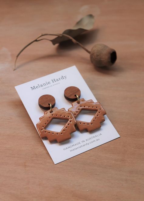 ceramic earrings handmade in Australia by Melanie Hardy Ceramic Studio. Bamboo Top, Ceramic Earrings, Ceramic Earring, Brisbane Australia, Small Studio, Natural Gifts, Gift Items, Handmade Ceramic, Handmade Shop