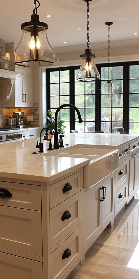 Kitchen Island Sinks And Faucets, Kitchen Ideas Sink In Island, Kitchen With Double Islands, Sink On Island Kitchen, Sink In Island Kitchen Layout, Sink Island Kitchen, Island Sink Kitchen, Kitchen With Sink In Island, Kitchen Island Sinks