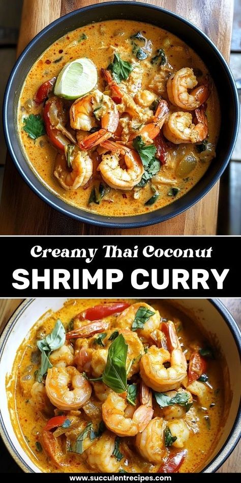 This Thai Coconut Shrimp Curry is a perfect balance of creamy coconut milk, bold Thai spices, and tender shrimp. Ready in under 30 minutes, it’s an easy, flavorful meal for weeknights or special occasions. Prawns Dinner Recipes, Green Curry Shrimp Coconut Milk, Coconut Shrimp Curry Recipe, Shrimp Coconut Milk Recipes, Seafood Curry Recipes Coconut Milk, Coconut Curry Shrimp Soup, Curry Seafood Recipes, Coconut Milk Shrimp Recipe, Curry Fish Recipes Coconut Milk