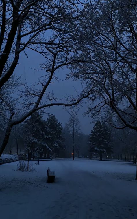 Snow Street Night, Dark Blue Winter Aesthetic, Snowy City Aesthetic, Winter Weather Aesthetic, Cold Aesthetic Dark, Snow In Night, Snow Vibes Aesthetic, Dark Place Aesthetic, Snow Aesthetic Dark