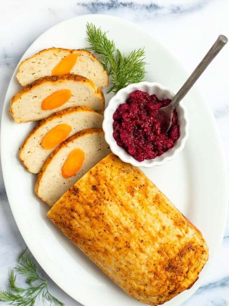 Baked Gefilte Fish Loaf - Danas Table Gefilte Fish Loaf Recipe, Fish Loaf Recipe, Gefilte Fish Recipe, Gefilte Fish, Jewish Holiday Recipes, Jewish Cuisine, Mini Appetizers, Olive Recipes, Cooked Carrots