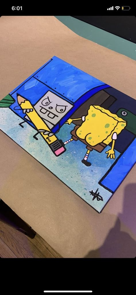 Cartoon Paintings Easy, Pink Canvas Art, Spongebob Painting, Posca Marker, Canvas Art Projects, Canvas Drawing, Simple Canvas Paintings, Cute Canvas Paintings, Graffiti Style Art