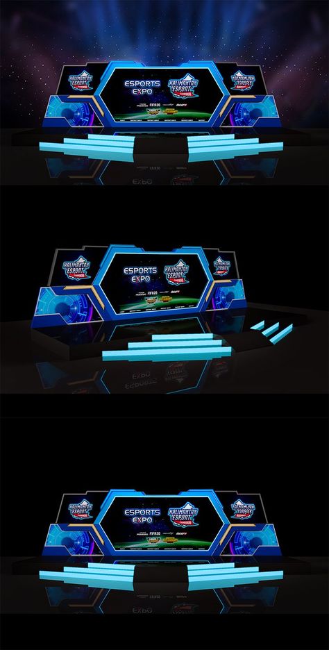 Main stage esports design Esports Stage Design, Main Stage Design, Stage Reference, Booth Display Design, Expo Ideas, Stage Ideas, Wall Designs, Booth Display, Stage Set