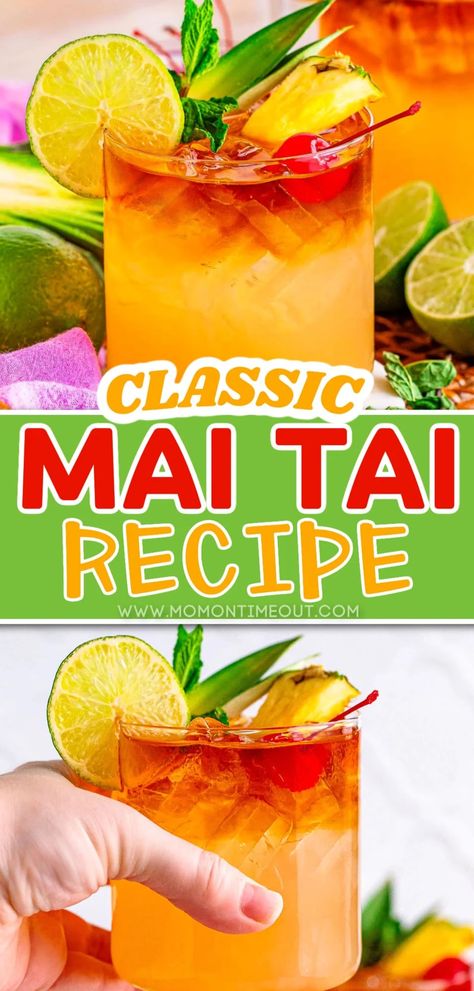 Drinks With Orgeat Syrup, 1950s Cocktails, Easy Mai Tai Recipe, Midori Sour Recipe, Mai Tai Recipe, Hawaiian Drinks, Mom On Timeout, Sour Foods, Orange Liqueur