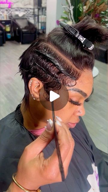 Finger Wave Mohawk Black Women, Quick Weave Frontal Hairstyles, Shaved Sides Hairstyles For Black Women, 27 Step Quick Weave Hairstyles, Finger Wave Pixie Cut, Short Quick Weave Hairstyles Bobs, Finger Waves With Bangs, Partial Quick Weave Black Women, Partial Quick Weave Shaved Sides