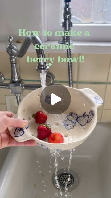 Rex design on Instagram: "Step by step on how to make a ceramic berry bowl. You can find both my strawberry 🍓 and green kitchen berry bowls restock on my website now 🥰 #berrybowl #ceramics #howto #handmade #artprocess" Pottery Berry Basket, Berry Bowls Pottery, Ceramic Berry Bowl, Berry Baskets, Berry Bowl, Green Kitchen, Clay Ideas, Process Art, Pottery Bowls