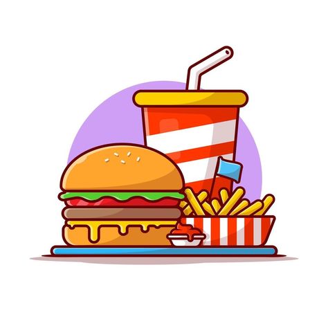 Soda Cartoon, Burger French Fries, Drink Icon, Food Cartoon, Vector Icons Illustration, Illustration Food, Food Illustration, Cartoon Style, Food Illustrations